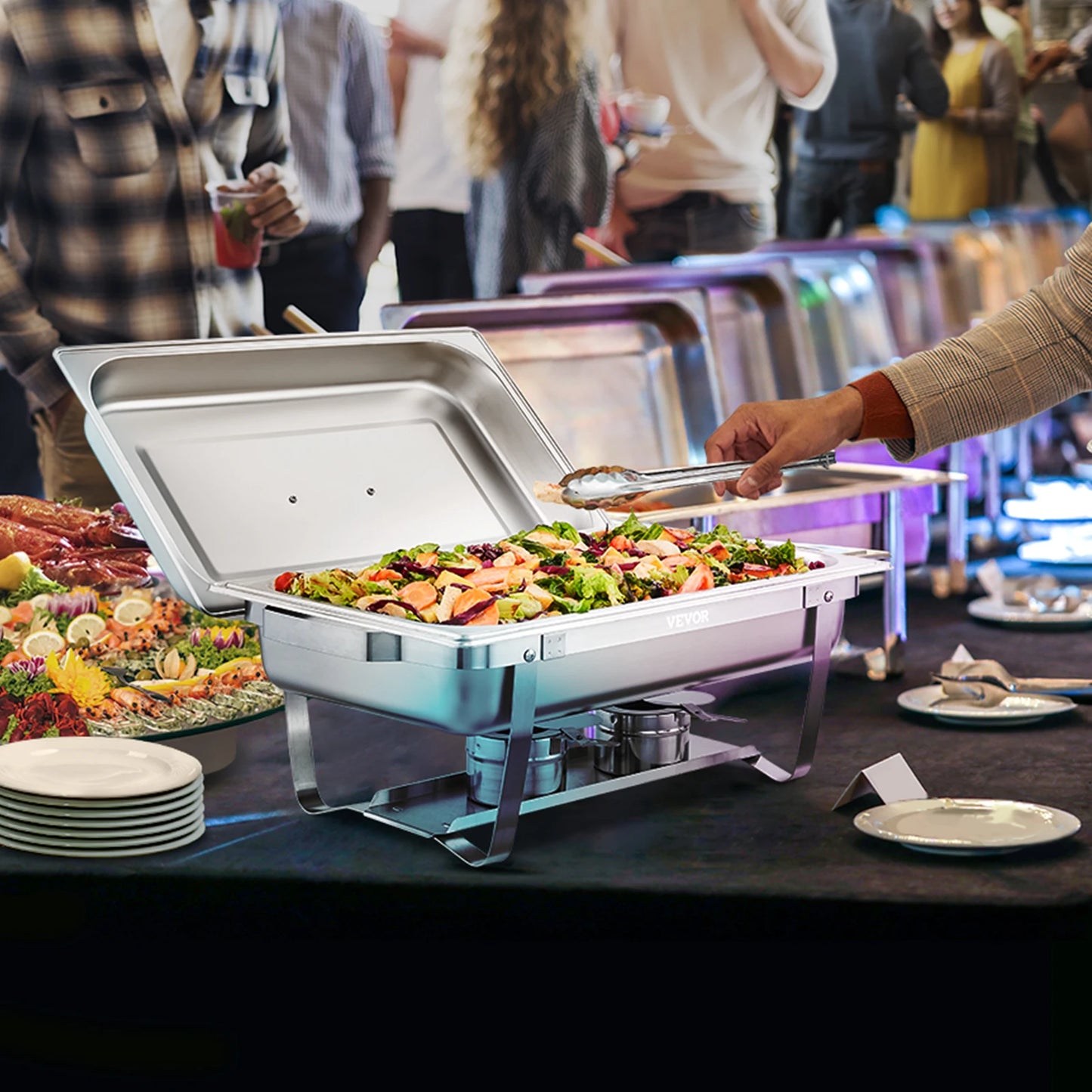 Chafing Dish - Buffetwarmer - Rechthoekige Chafing Dish Elektrisch - Warmhoudplaat - Warmhoudbakken - 8QT - Set van 2 - RVS Buffet Warmhoudbakken voor Catering