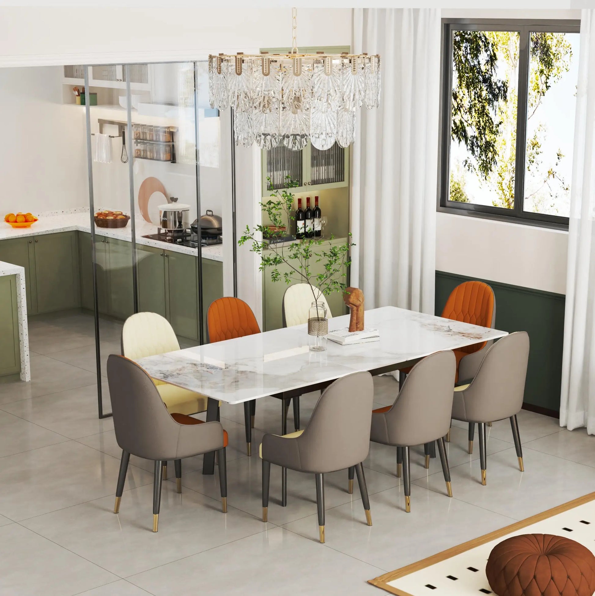 Eettafel – Dinertafel – Keukentafel – Uitschuiftafel – Tafel – Glanzend Jade Sintered Stone – Uitschuifbaar 180 cm – Stevig Metalen Onderstel - QUORE