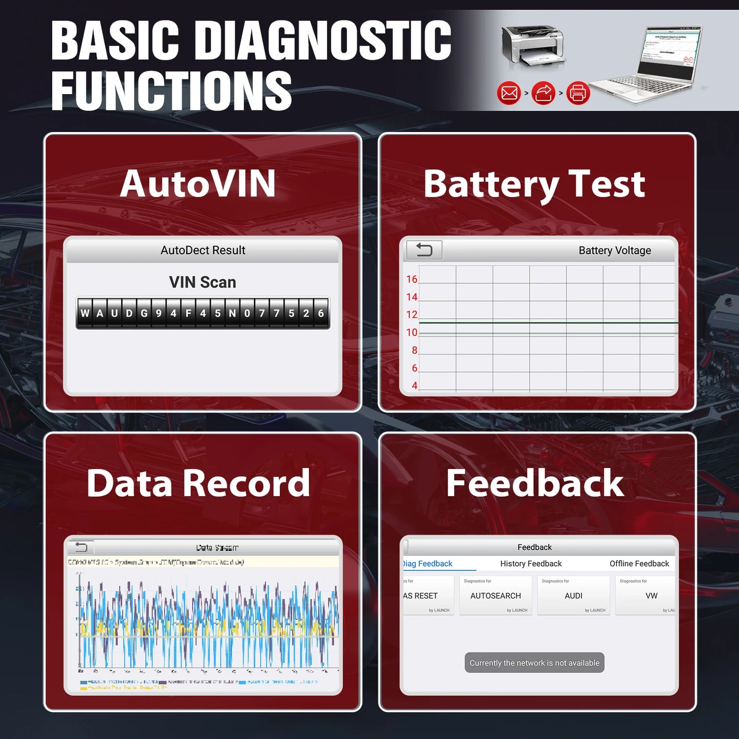 Autodiagnose Scanner – OBD2 Scanner – Foutcode Lezer – Auto Diagnosetool – Live Data Analyse – 3 Resetfuncties – WiFi Updates