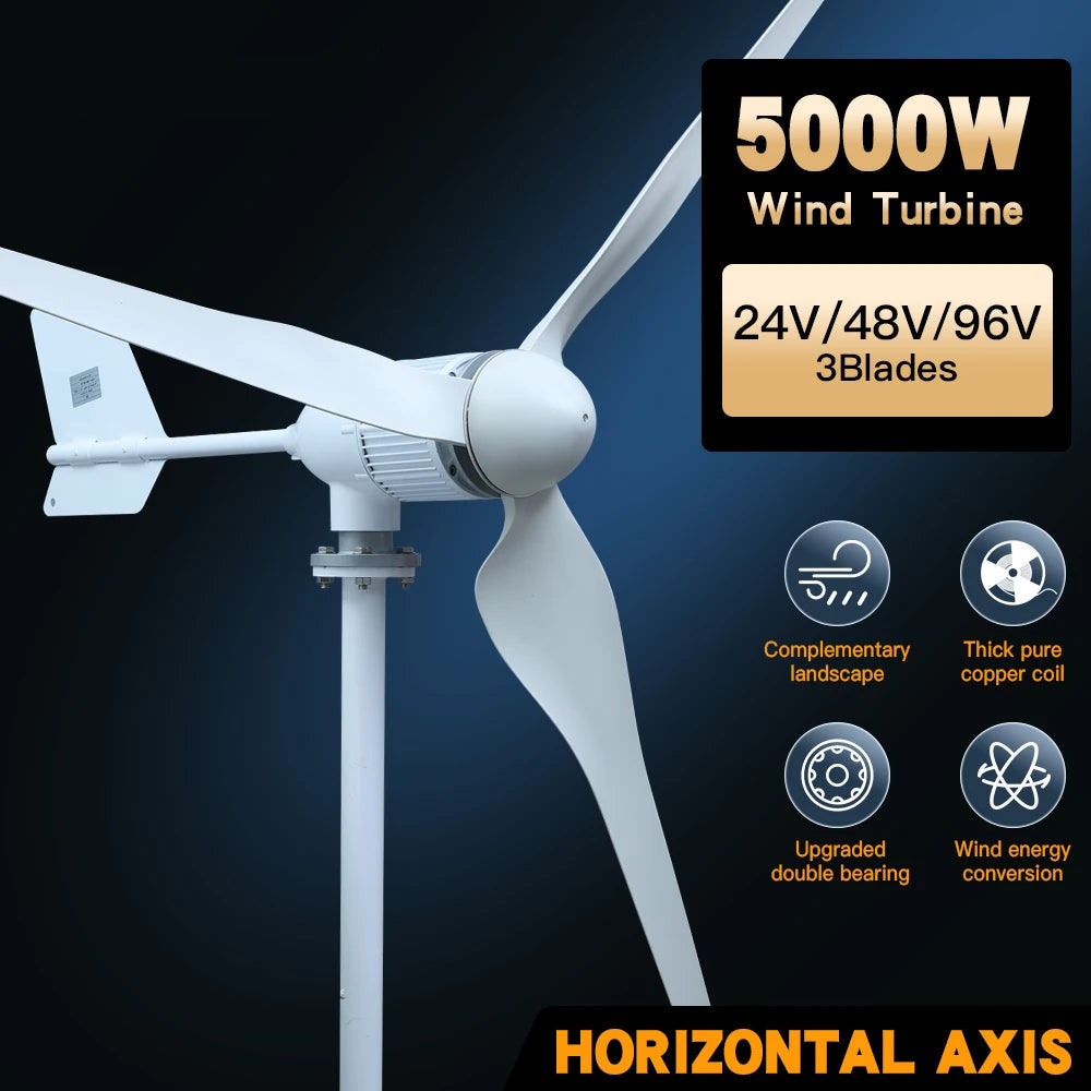 Windgenerator – Windturbine – Duurzame Energie – Elektriciteitsgenerator – Roestvast Stalen As - 2KW met Regelaar - 48V