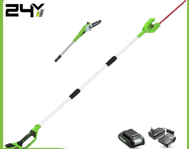 2-in-1 Verlengde Snoeier – Heggenschaar – Takkenzaag – Tuingereedschap – Aluminium Steel – 2,4 Meter Bereik – 24V Lithium-Ion Batterij