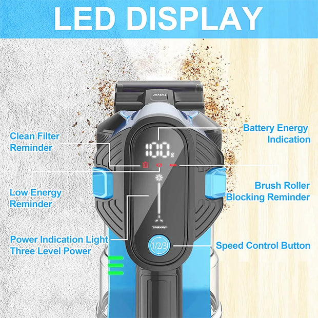 Cordless Stick Vacuum Cleaner - Stick Vacuum Cleaner - Vacuum Cleaner - Cordless Stick Vacuum Cleaner - Powerful Suction - 23KPa - HEPA Filter - &lt;500w - Blue