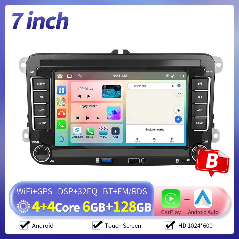 Inefala 7/9 Inch 6+128G CarPlay Android Auto Car Radio for VW Volkswagen Golf 5 6 Touran Passat B6 Polo Jetta Sharan Seat Skoda