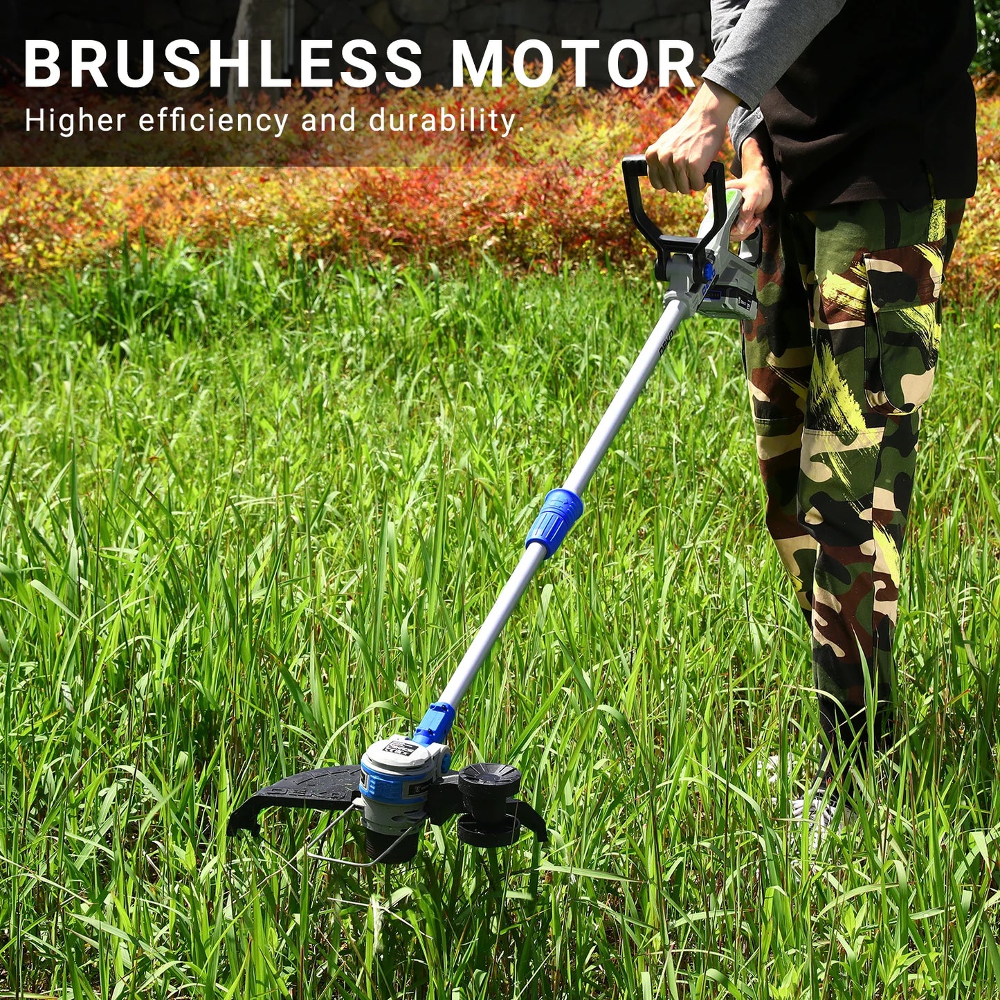 Accu Grastrimmer - Grasmaaier - Bosmaaier - Hoogte Verstelbaar - met Maaiaccessoires - Lange Levensduur - Voor Gazons - Tuinen - Weiden - 20V - 30cm Snijbreedte - Blauw