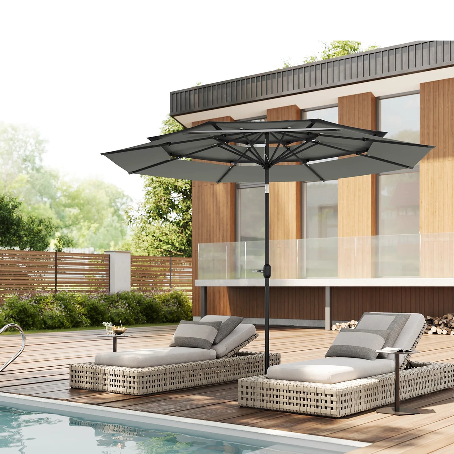 Parasol - Tuinparasol - Strandparasol - Zweefparasol - Balkon Parasol - Grote Parasol 292cm - met UV-bescherming, Kantelbaar en met 3 Ventilatieopeningen - Donkergrijs