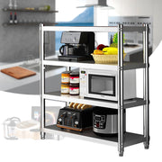 Multifunctioneel Keukenrek - RVS - Stevig & Ruim - Multi Sstory Kitchen Storage Rack - Huishoudelijke sortering - Magnetron Opslagplank - Zwaar - 4-Laags - Zilver