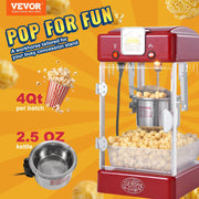 Popcorn Machine - Popcorn Popper Machine - Tafelblad - 300W - 110V/220V - 2,5 Oz - Rood