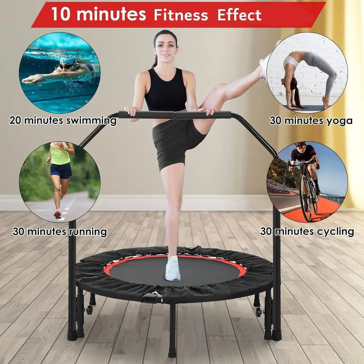 Mini Trampoline - Rebounder - Trampoline - Opvouwbare - met Verstelbare Handgreep – Indoor Rebounder voor Volwassenen – Compacte design voor Cardio en Training