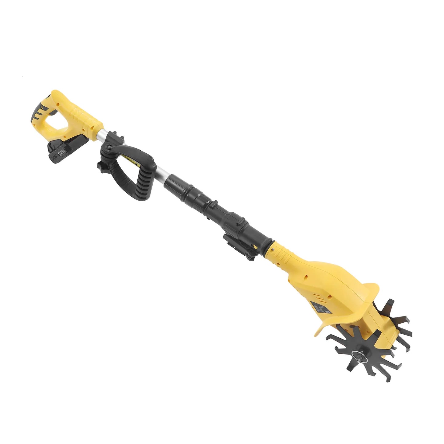 Elektrische Cultivator - Draadloze Tuincultivator - Accu Onkruidverwijderaars - Onkruidsteker - Handheld - Dubbelzijdige - met Uitschuifbare Paal - 20V - 110-240V - 250 RPM - 2000 mAh - 85 dB - Teeltbreedte 10 cm - Geel