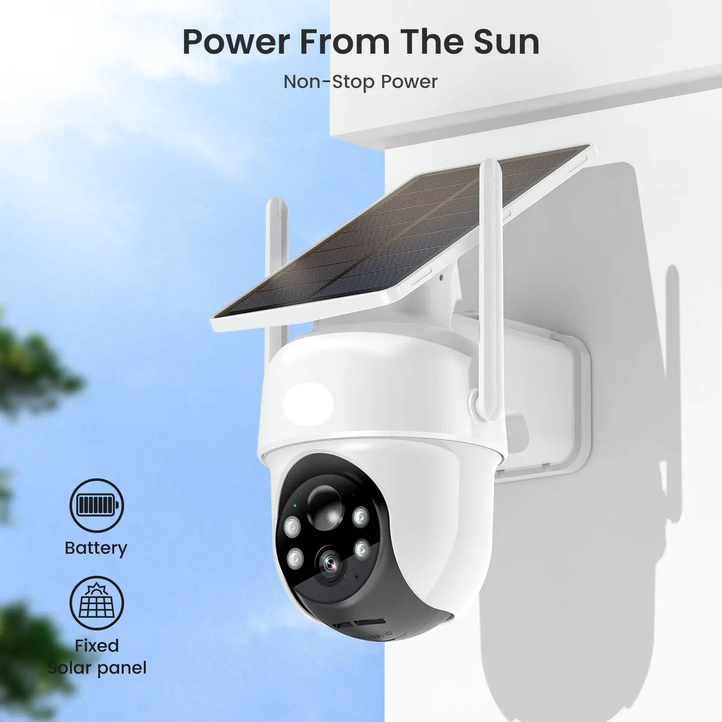 Beveiligingscamerasysteem - Zonne-Accu - Draadloze Camera - Camerabewaking - 3MP - 4 Camera Kit - 360° PTZ-camera - Nachtzicht - Buiten Gebruik