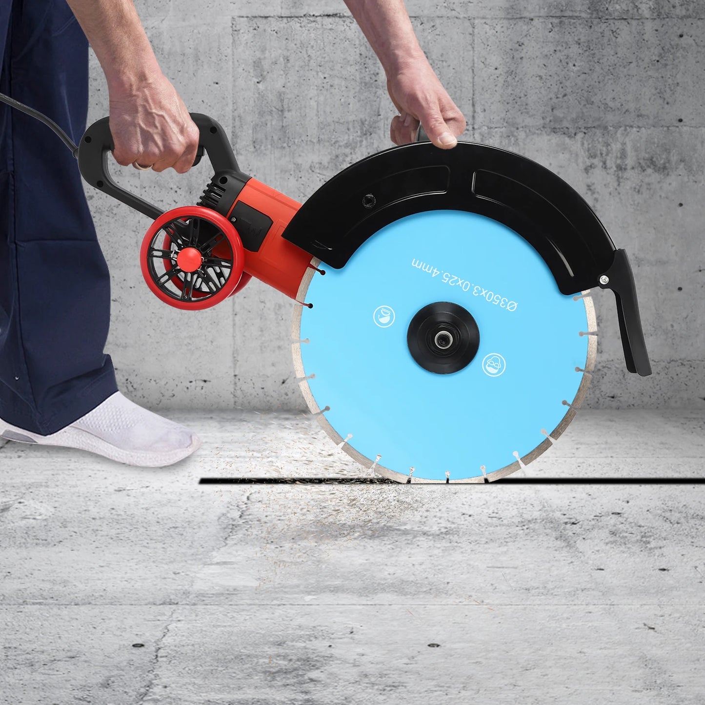 Elektrische Betonzagen – Betonzaag – Cirkelzaag – Steenzaag – Sleuvenzaag – 4000W Motor – 350mm Diamantzaagblad & Waterpomp - QUORE