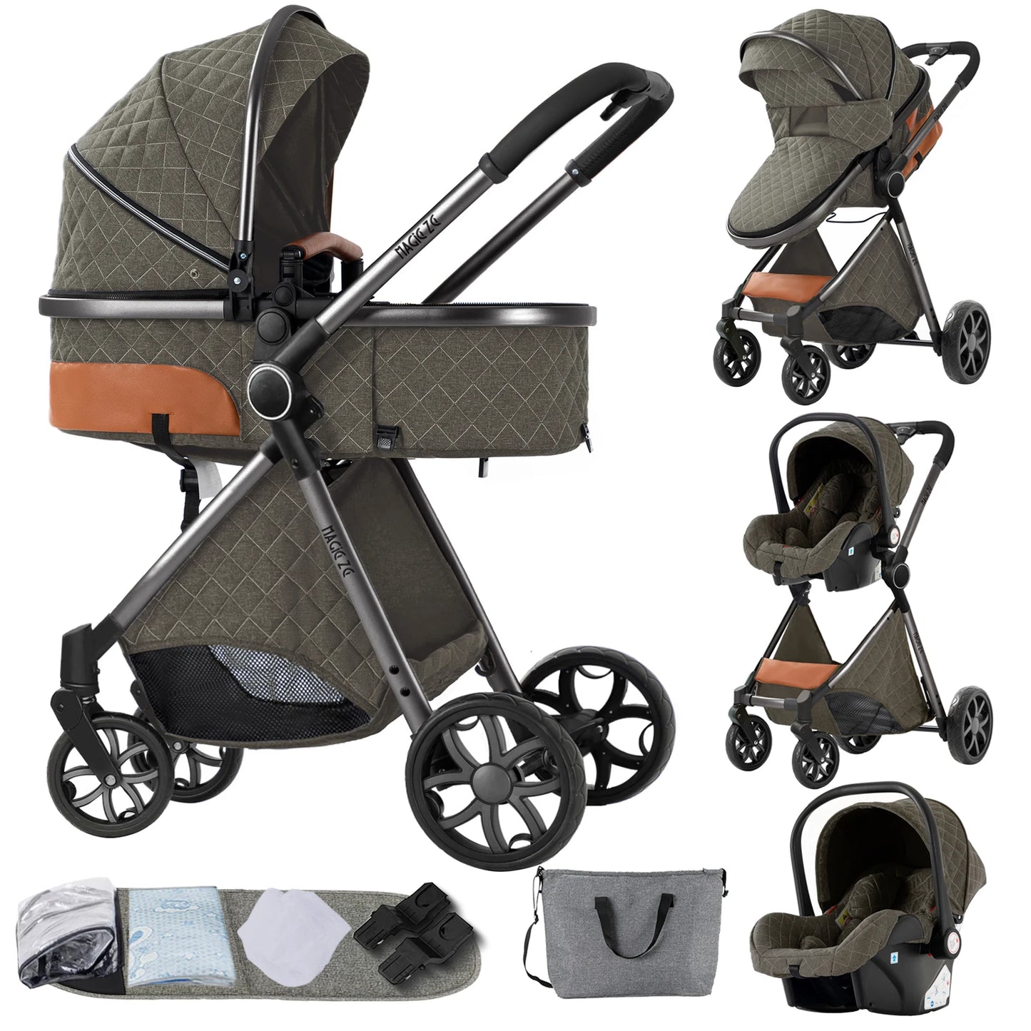 Baby High Landscape Lightweight Prams 3-in-1 Baby Stroller Travel System Carriages for Newborns Pushichair Car Seat Stroller