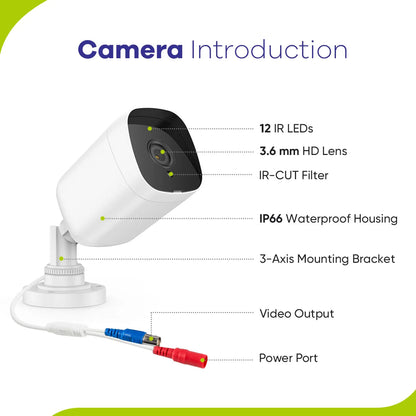 Beveiligingscamera - Beveiligingscamerasysteem - Camerabewaking - 8CH - 1080P Lite DVR - IP66 - Weerbestendig - Binnen - Buiten - 4 Stuks - 2.0MP Camera's - Ingebouwde HDD - 2TB - Zwart