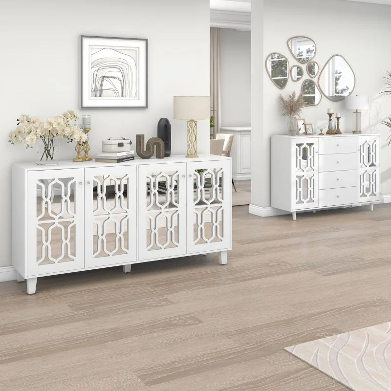 Speelkast – Opbergkast – Dressoir – Vitrinekast – Wit Spiegelkastje – Grote Opbergruimte – Kristallen Handgrepen