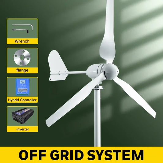 Windgenerator – Windturbine – Duurzame Energie – Elektriciteitsgenerator – Roestvast Stalen As - 2KW Off-grid Systeem - 24V