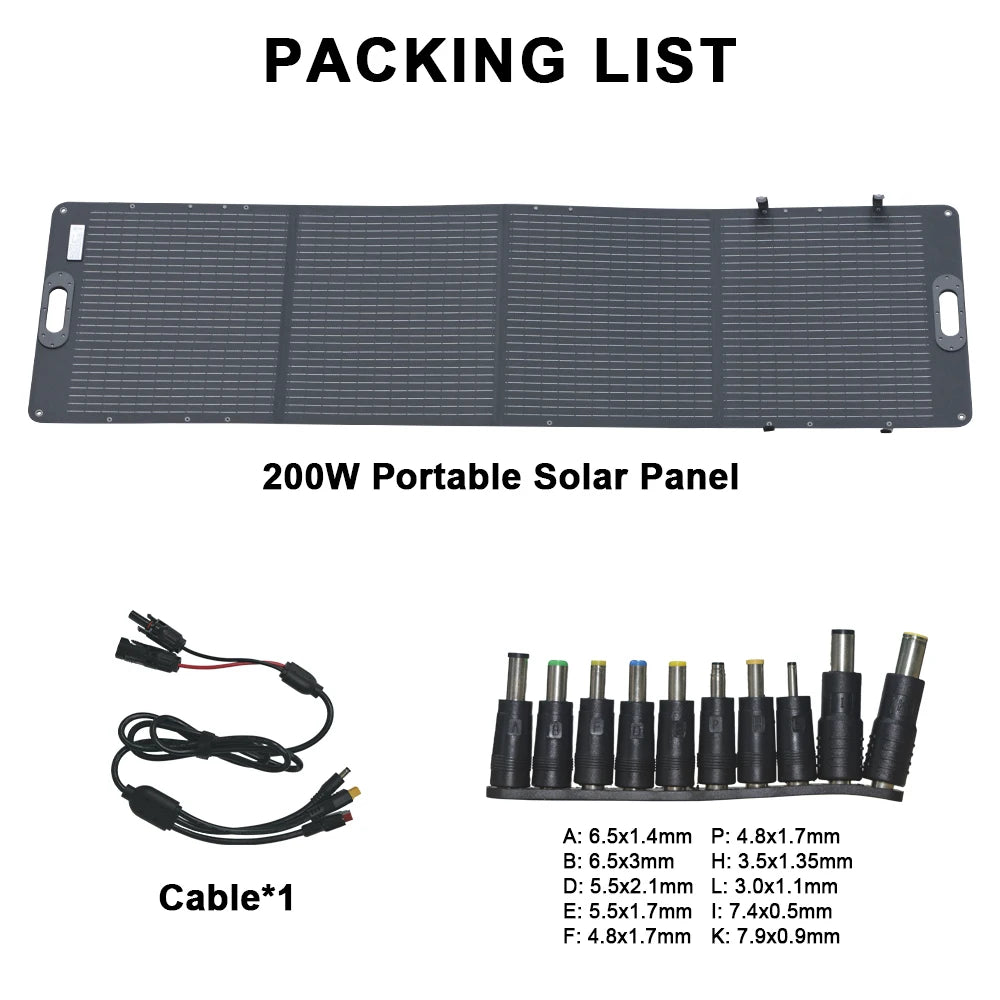 Zonnepaneel - Sun Power -  Zonneenergie - 200W - 12V tot 24V - Flexibel ETFE Zonnepaneelen -Opvouwbaar – Draagbaar – Monokristallijn – IP68 Waterdicht – Geschikt voor Kamperen & Outdoor Gebruik
