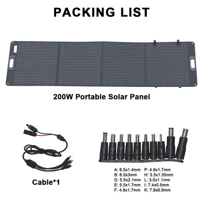 Zonnepaneel - Sun Power -  Zonneenergie - 200W - 12V tot 24V - Flexibel ETFE Zonnepaneelen -Opvouwbaar – Draagbaar – Monokristallijn – IP68 Waterdicht – Geschikt voor Kamperen & Outdoor Gebruik