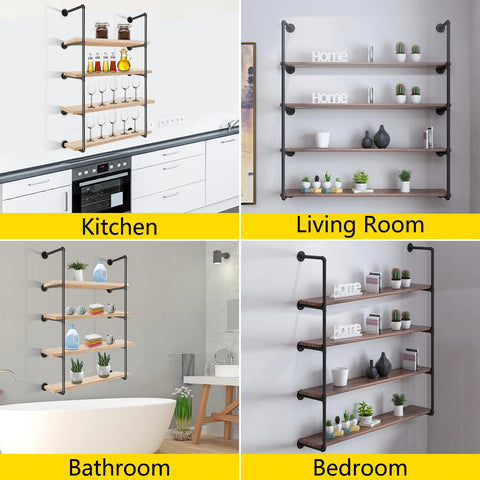 Vevor - Shoe Cabinet - Shoe Rack - 4 Layers Iron Pipe Shelves - 3 PCS 4-Tier - Retro Style - Wall Mounted Storage - Bracket Bookshelf - Black
