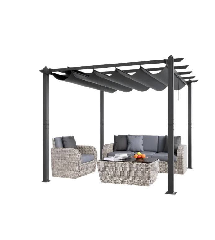Verstelbare Pergola – Uitschuifbare Zonnedoek – Aluminium Overkapping – Buitenluifel – UV50+ Bescherming – Waterafstotend Polyester – 3x3 Meter - 10x10ft