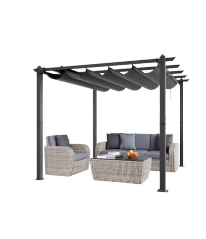 Verstelbare Pergola – Uitschuifbare Zonnedoek – Aluminium Overkapping – Buitenluifel – UV50+ Bescherming – Waterafstotend Polyester – 3x3 Meter - 10x13ft