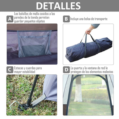 Opvouwbare Tent voor 2-3 Personen - 260x260x150 cm Zwart en Grijs - Waterdicht - UV-Bestendig - Draagtas en Accessoires Inclusief - QUORE