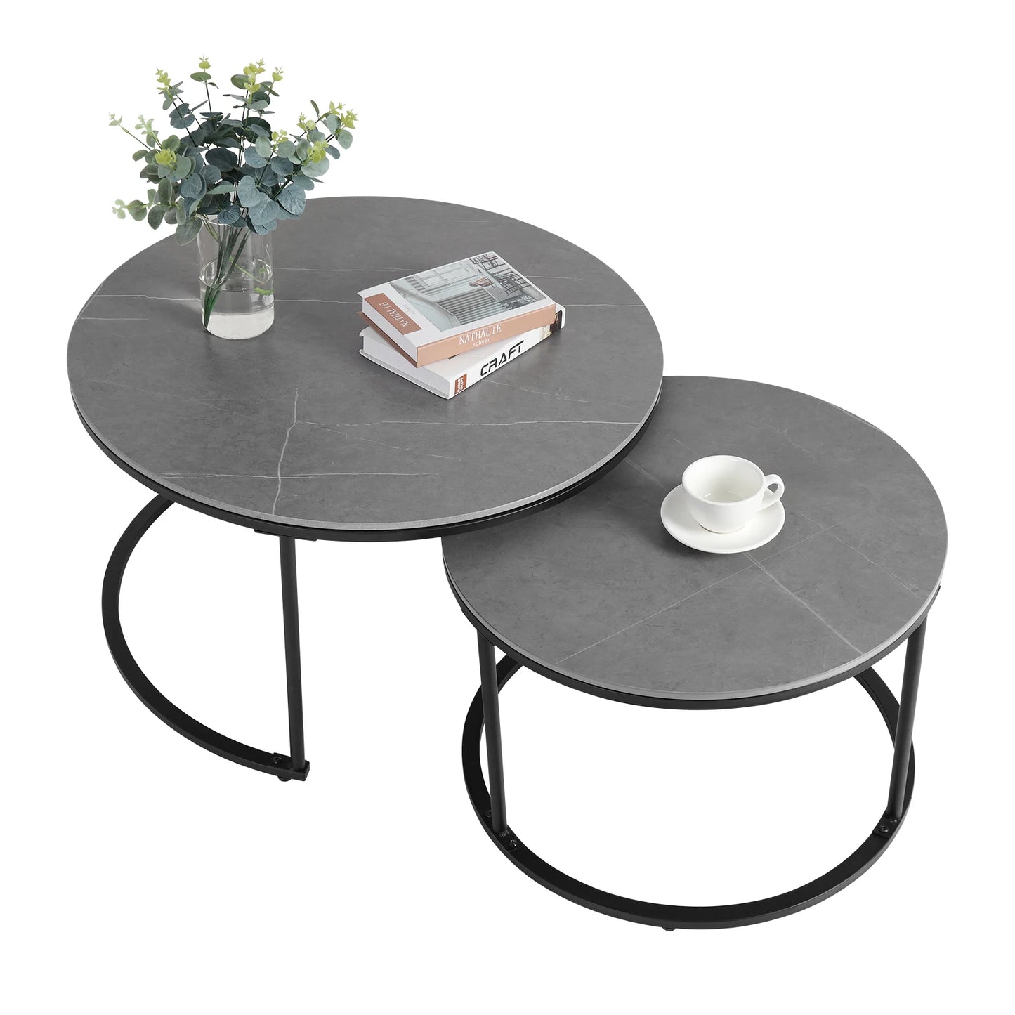 Ronde salontafel - Kleine tafel - Salontafel - Tafel - Marmer - Donkergrijs - QUORE