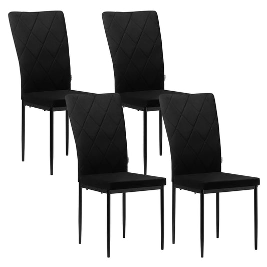 Stoel - Eetkamerstoelen - Set van 4 Fluweel Eetkamerstoelen - Ergonomisch - Metalen Poten - Hoge Rugleuning - Comfortabel & Stabiel – Voor Keuken - Eetkamer - 42x94.5x 59cm - Zwart Fluweel