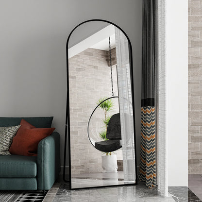Boogvormige Spiegel – Staande Spiegel – Vloerspiegel – Wandspiegel – Full Body Spiegel – Zwart Metalen Frame – 180x80 cm Groot