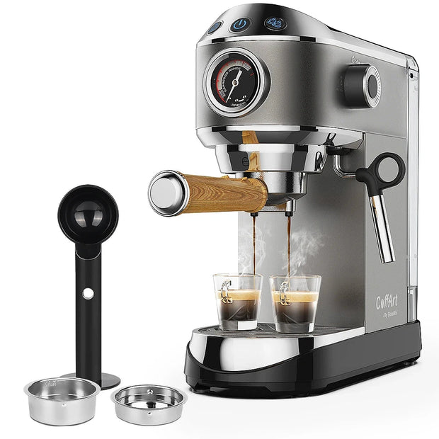 Koffiemachine - 20Bar - 220V - 1350W - Met Melkopschuimer - Semi-automatisch - Voor Espresso, Cappuccino, Latte en Mokka - Grijs - QUORE
