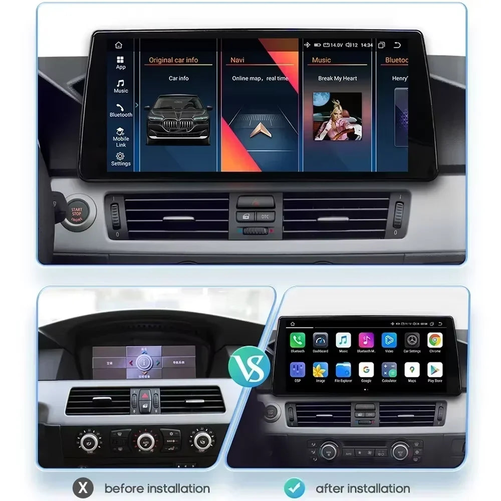 Hizpo Carplay 4G 7862 AI Systems Android 14 Car Radio for BMW 5Series E60 E61 E63 E64 3Series E90 E91 E92 E93 Multimedia video