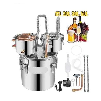 Alcohol Distilleerketel - 12L - Destilleerapparaat – RVS & Koper - Snelle Koeling - Whisky - Bier en Brandy – DIY Distilleerapparaat – Voor Thuisgebruik