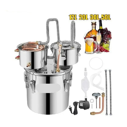 Alcohol Distilleerketel - 50L - Destilleerapparaat – RVS & Koper - Snelle Koeling - Whisky - Bier en Brandy – DIY Distilleerapparaat – Voor Thuisgebruik