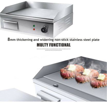 Elektrische Grillplaat - Grillplaat - Teppanyaki Grill - voor Horeca - Thuisgebruik - Ruim Bakoppervlak - 3000W - 220-240 V / 50 Hz - 30-300°C - RVS - 55 x 43 x 15 cm - Zilver