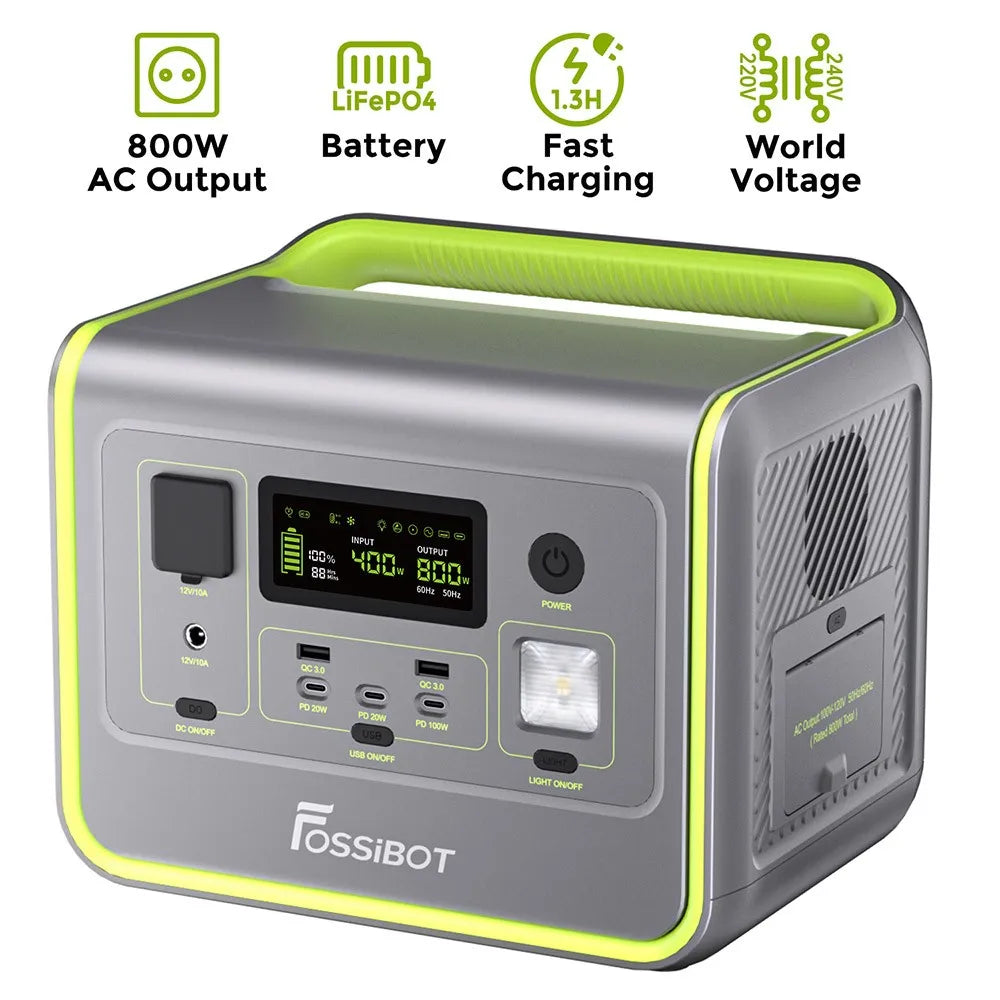 Portable Power Station - 512Wh/LFP Battery Solar Generator - 800W AC Output - 200W Max Solar Power Input - 8 Outlets - LED Lighting - Vegetable