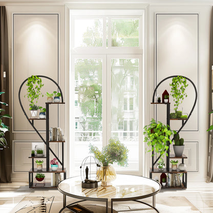 Plantenstandaard - Plantentafel - Plantenrek - Plantenzuil - 2-Pack Halve Hartvormige - Metalen - 6-Lagen Displayrek met Haken voor Binnen & Buiten