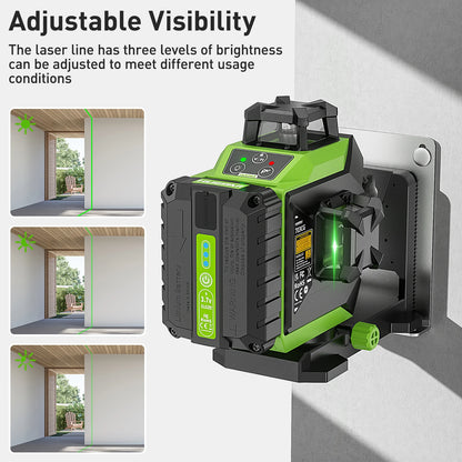 Laser Waterpas – Kruislijnlaser – Lijnlaser – Bouwlaser – Zelfnivellerend – 3x 360° Groene Lijnen – IP54 Waterdicht