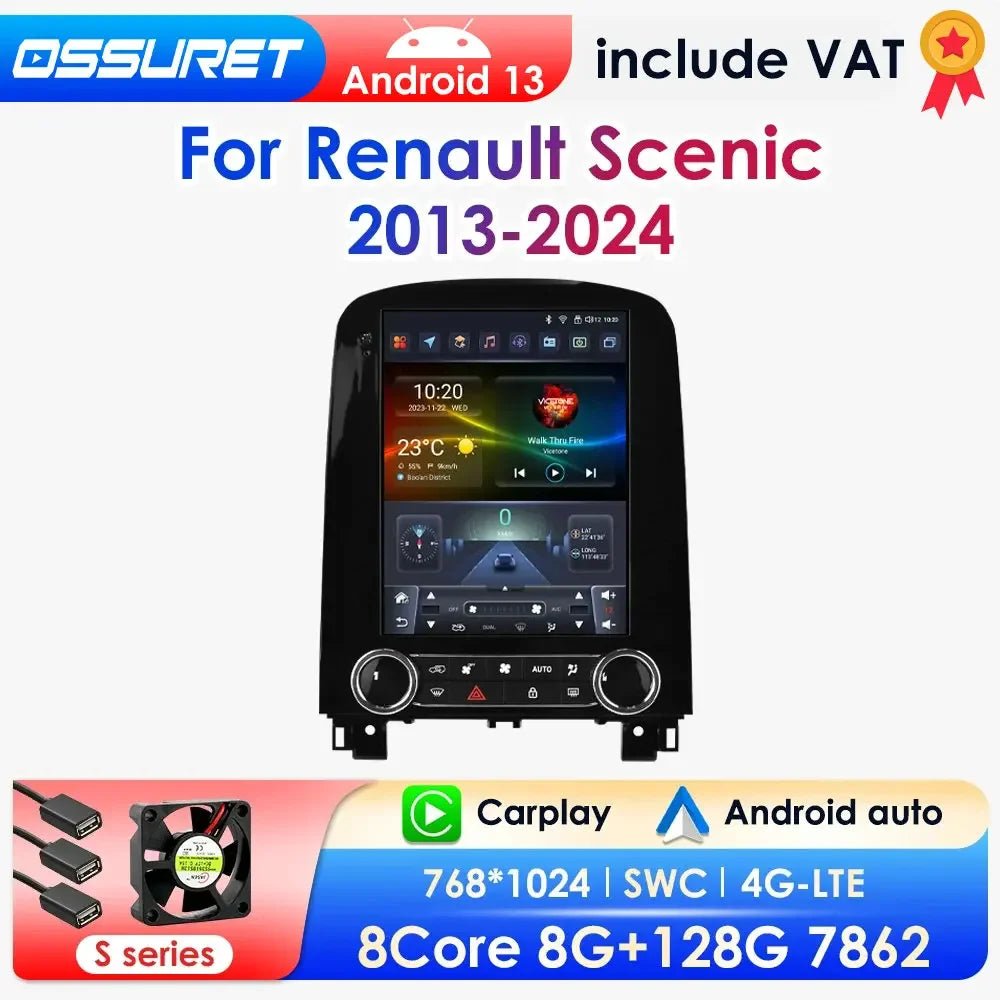 9,7" Autoradio – Multimedia Systeem – GPS Navigatie – Touchscreen – 2-Din Android 14 – CarPlay Ondersteuning – Bluetooth 5.0 – Plug & Play Voor Renault Koleos Megane 4 Samsung SM6 Talisman 2017-2019