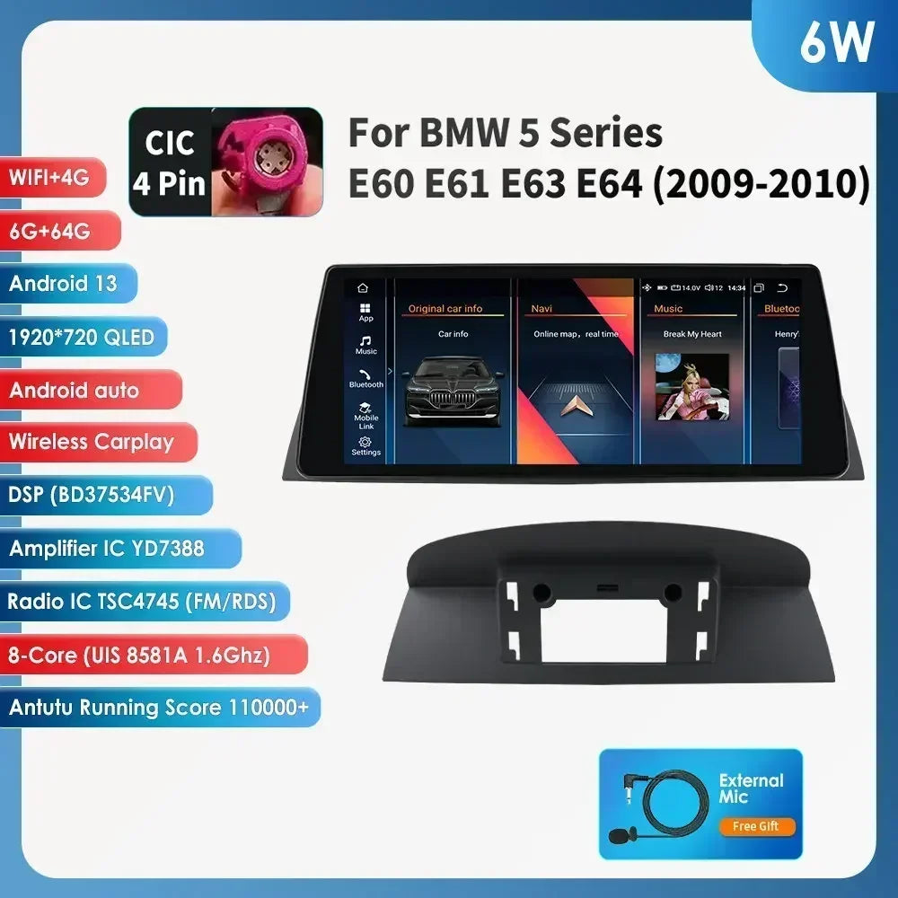 2din Android Car Radio Multimedia Video Player for BMW 5Series E60 E61 E63 E64 3Series E90 E91 E92 E93 Stereo GPS Carplay 4G RDS