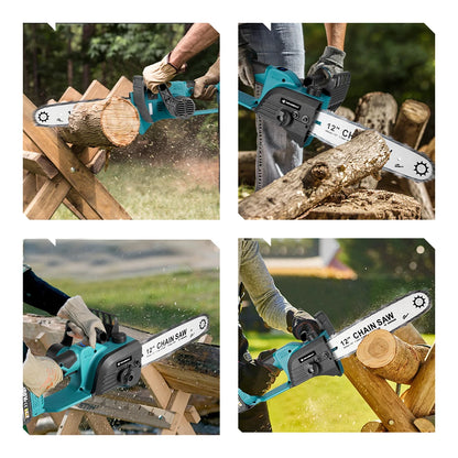 Elektrische Kettingzaag - Snoeizaag - Kettingzaag Accu - Handzaag - 2000W - 12 Inch - Borstelloze - LED Display - voor Tuin- en Houtbewerkingsgereedschap - 2 Accu