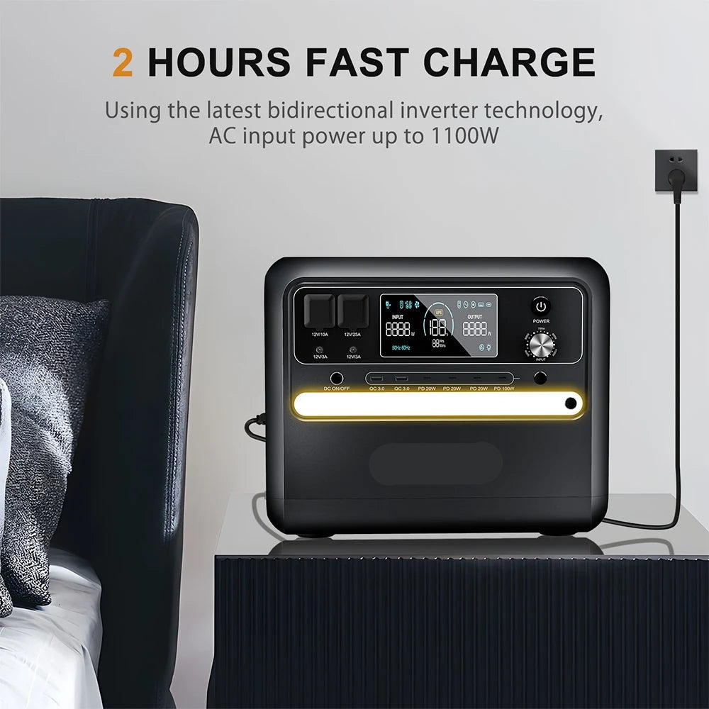 Portable Power Station – Draagbare Energiebron – Mobiele Accu – Noodstroom – Campingstroom – 2160Wh Capaciteit – 2400W AC-uitgang