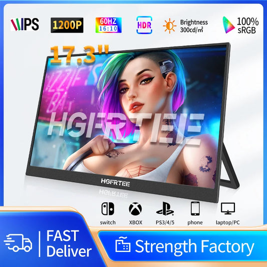 Portable Monitor – Draagbaar Beeldscherm – Extra Scherm Laptop – Gaming Monitor – Laptop Monitor – 17,3 Inch – Full HD 1920x1200 – 100% sRGB Kleurenweergave - QUORE