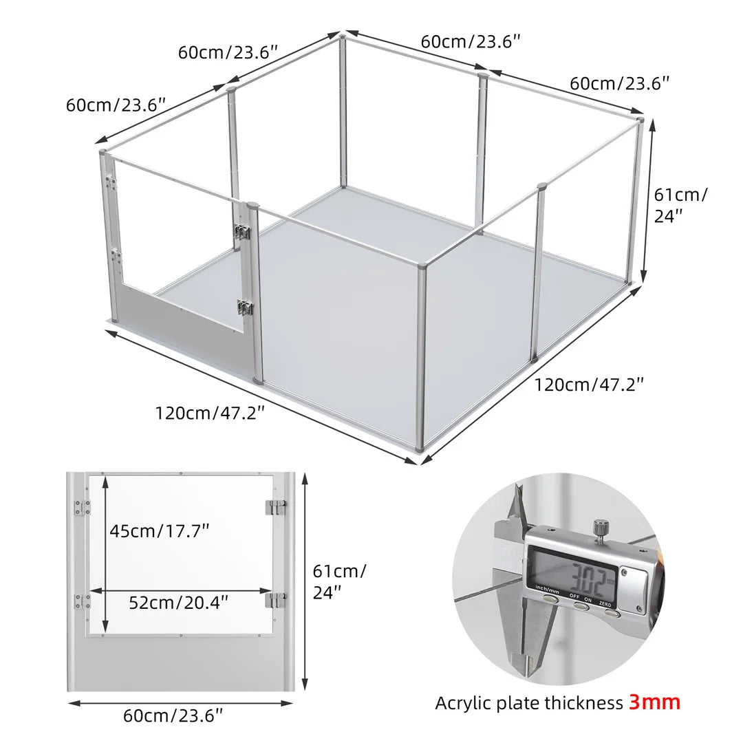 Honden Whelping Pen - Hondenkennel - Hondenren -  Duidelijke Acryl Honden - Whelping Pen Speelpen - voor Huisdieren - met Waterdichte Bodemmat - Veilige Speelruimte - Duidelijk Zicht - Heldere Acryl - 120x120x61cm - QUORE