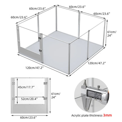 Honden Whelping Pen - Hondenkennel - Hondenren -  Duidelijke Acryl Honden - Whelping Pen Speelpen - voor Huisdieren - met Waterdichte Bodemmat - Veilige Speelruimte - Duidelijk Zicht - Heldere Acryl - 120x120x61cm - QUORE
