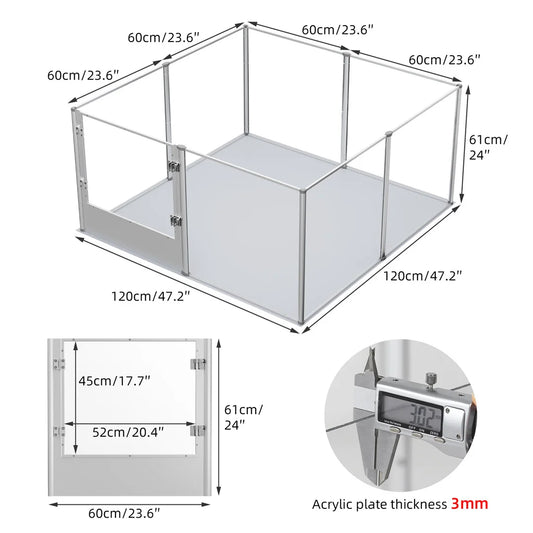Honden Whelping Pen - Hondenkennel - Hondenren -  Duidelijke Acryl Honden - Whelping Pen Speelpen - voor Huisdieren - met Waterdichte Bodemmat - Veilige Speelruimte - Duidelijk Zicht - Heldere Acryl - 120x120x61cm - QUORE