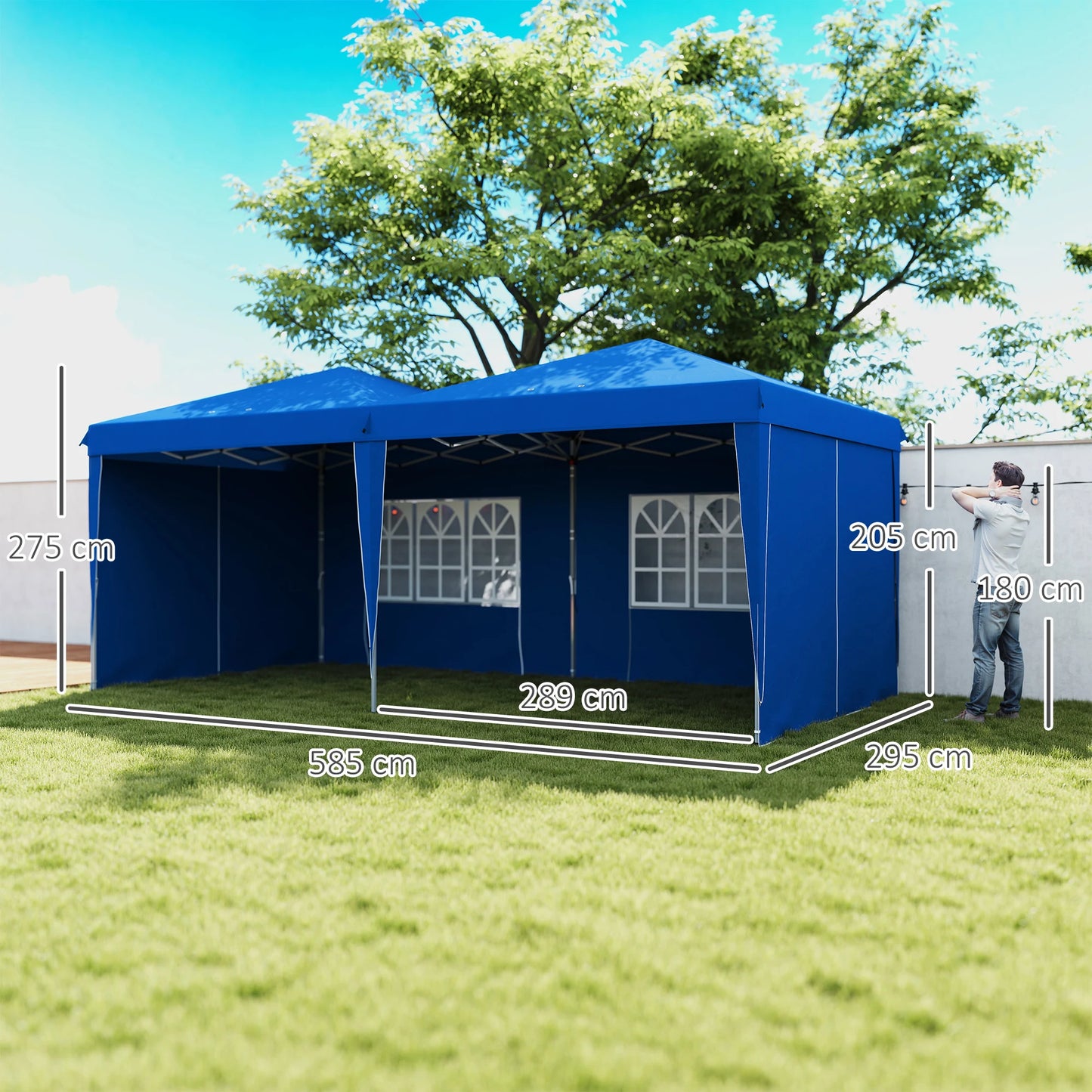 Tuinpaviljoen – Partytent – Tuitent – Vouwtent – Opvouwbare Tent – 3 x 6 Meter – Verstelbare Hoogte – Waterbestendig Frame - Blauw - QUORE
