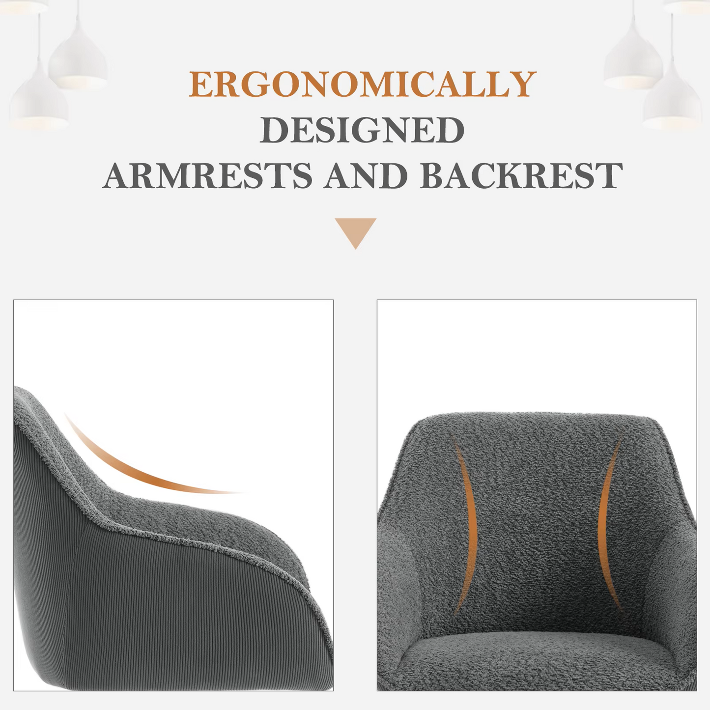 Draaistoel - Draaibare Eetkamerstoelen – Set van 2 – Ergonomische Corduroy Stoelen met Armleuningen – Comfortabele Keuken- & Loungestoelen – 360° Draaiend – Stabiel & Modern Design - 58x53.5x82cm - Donkergrijs