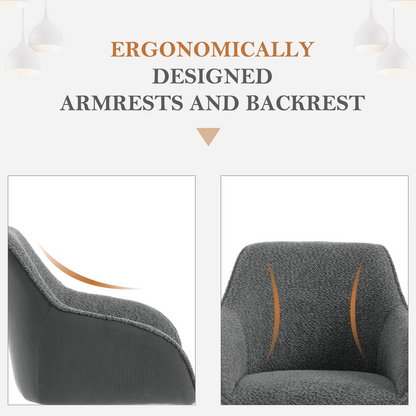 Draaistoel - Draaibare Eetkamerstoelen – Set van 2 – Ergonomische Corduroy Stoelen met Armleuningen – Comfortabele Keuken- & Loungestoelen – 360° Draaiend – Stabiel & Modern Design - 58x53.5x82cm - Donkergrijs