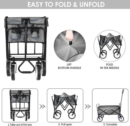 Bolderkar - Bolderwagen - Opvouwbare - Tuinkar - 262L -  Tuinwagen - Tuintrolley -  Wagon voor Winkelen, Strand, Park en Picknick, Outdoor Activiteiten en Kamperen - Draagvermogen 80kg - Groen