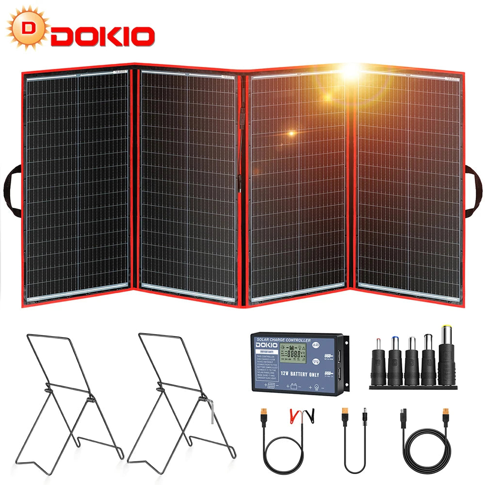 Dokio 100W 160W 200W 300W Portable Foldable Solar Panel with 12V Controller (with bracket SKU) Solar Panel for Family Camping