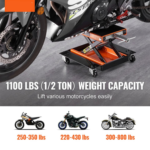 Vevor - Motorfietslift -  1100 lbs - Hefbereik 4,7 tot 15,4 inch - Bovenste platformmaat 14,4x9 inch - QUORE